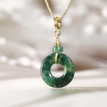 【願‧平安】冰種飄花平安扣項鍊14K包金 | 天然緬甸翡翠 | 送禮