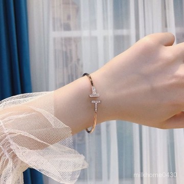 🖐🏻限時下殺🖐🏻克領導高端品質雙T手鐲女ins不掉色18K玫瑰金S925鑲鑽貝母手環
