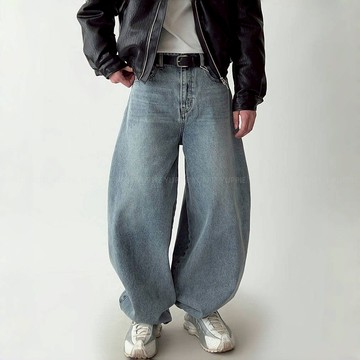 正韓時髦復古水洗刷色錐形牛仔休閒寬褲 3色 YUPPIE 預購商品 0825