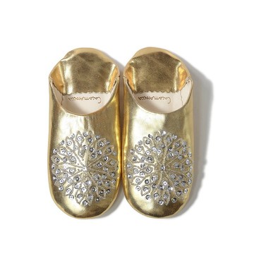 高品質金/銀摩洛哥無味皮革 Babouche 拖鞋