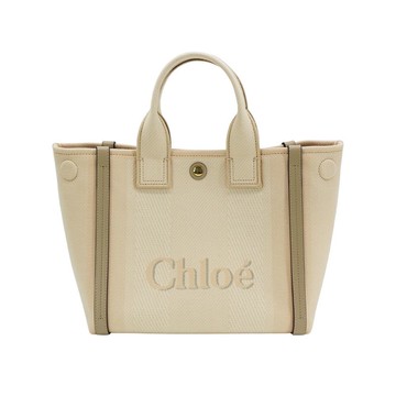 Chloe Carry 帆布刺繡logo兩用托特包-小(米灰)