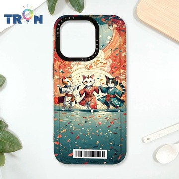 TRON IPhone 16 Pro 穿著和服跳舞的三隻花貓咪系列 防摔太空載具殼 透黑 軟硬 手機殼