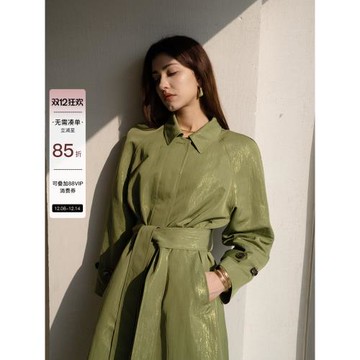 極簡長款氣質純色收腰系帶風衣