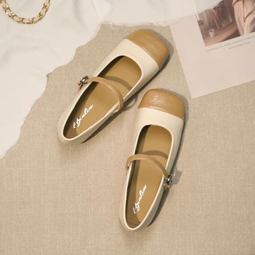 法式單鞋夏淺口透氣2025新款一字帶方頭復古豆豆鞋軟底瑪麗珍女鞋