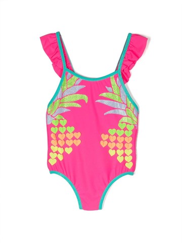 Billieblush - ruffled-detail heart-print swimsuit - kids - Polyamide/Elastane - 6 yrs - Pink