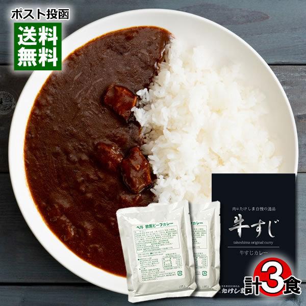 肉はたけしま 牛すじカレー＆欧風ビーフカレー レトルトカレー 計3食詰め合わせセット