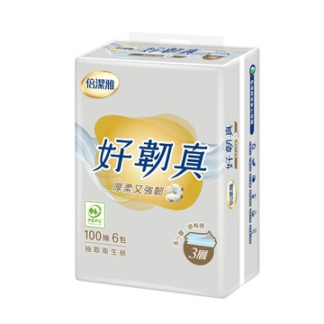 倍潔雅好韌真Pro3層抽取衛生紙100抽X 6包