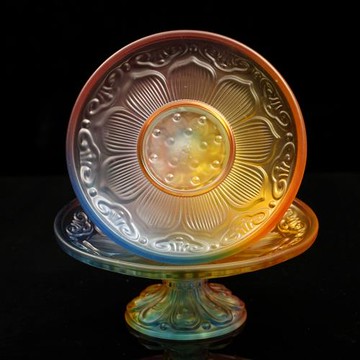 佛前供果盤家用室內水果盤佛堂觀音貢盤仿琉璃七彩蓮花供盤果碟