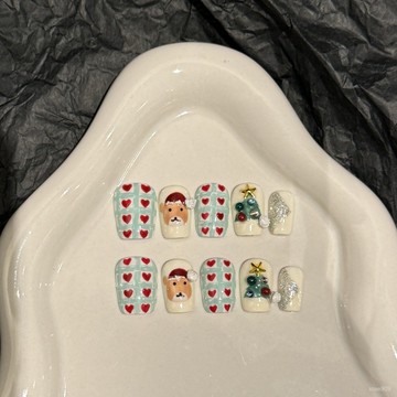 💟加一手工甲💅🏻藝禾【聖誕小鹿】新款聖誕節日手繪可愛短梯純手工穿戴甲片純手工穿戴甲 P5D0