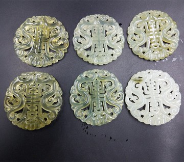 高檔精美 天然玉石a貨冰種岫玉雙龍祝壽掛件 岫玉鏤空吊墜玉牌子