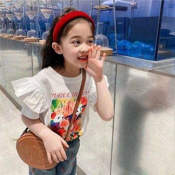 🎀biubiu童裝🎀女童T恤夏季新款飛袖洋氣純棉短袖百搭女孩荷葉袖上衣