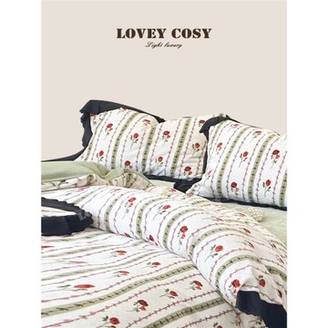 LOVEY COSY韓國輕奢秋冬季牛奶絨玫瑰法式復古加絨加厚床上四件套