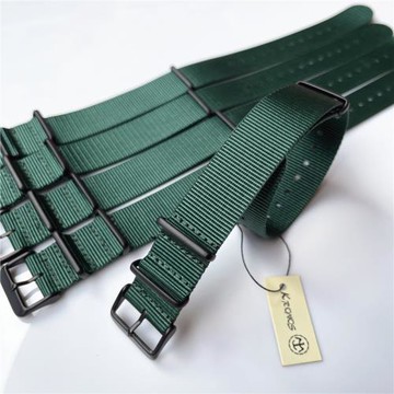 18mm20mm22mm24mmNATO北約帆布尼龍表帶 深草綠色 啞光電鍍黑鋼扣
