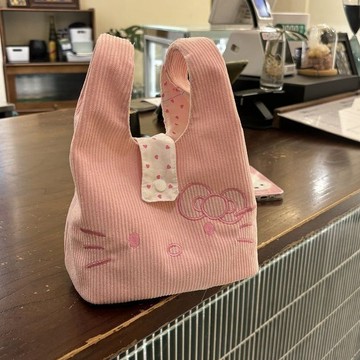 🌸台灣出貨 粉色小貓刺繡包 燈芯絨手腕包 晚宴包 按扣包 休閒手提包 背心包 手拿包 通勤包 手拎包包 收納包 單肩包