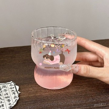 小包臺灣出貨🌟ins玻璃杯高級咖啡杯小衆創意卡通家用水杯女學生冰美式牛奶杯子🌟