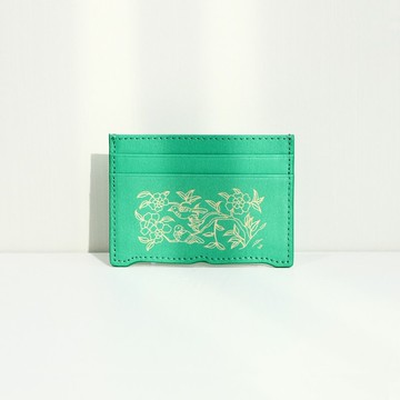 純素環保韓紙皮革 牡丹與鳥 韓國生日禮物 卡夾 綠色