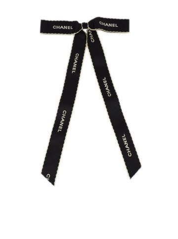 CHANEL Pre-Owned - 1990-2000 logo-embroidered ribbon pin - women - Satin - One Size - Black