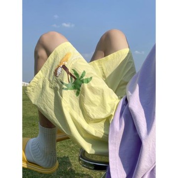 冰絲褲子男夏季薄款沙灘褲多巴胺短褲休閑寬松五分褲速干運動褲潮