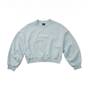 NCAA 大學T 馬卡龍藍 刺繡LOGO 落肩刷毛 短版 長袖 女 7452100281