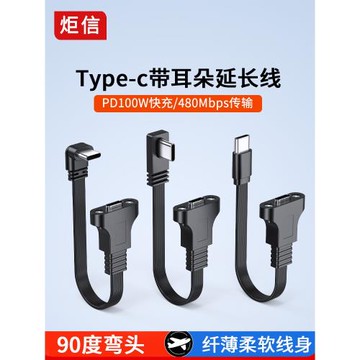 type-c延長線USB C3.1公對母帶耳朵螺絲孔可固定數據線PD100W充電線短線底座typc c傳輸線gen2 10G