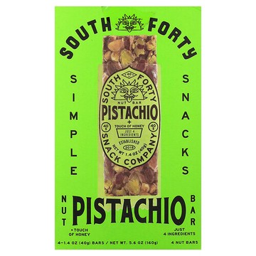 South Forty Snack Company, 堅果棒，開心果 + 少許蜂蜜，4 根，每根 1.4 盎司（40 克）