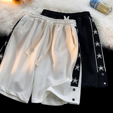 美式籃球短褲男款夏季薄款五分褲星星印花休閑運動褲男士沙灘中褲