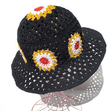 【鉤針漁夫帽】手鉤針編織 漁夫帽 黑色 黃色