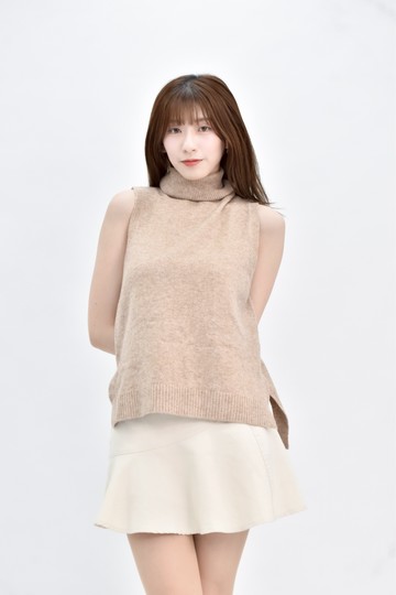(S) mng 棕色針織高領無袖上衣