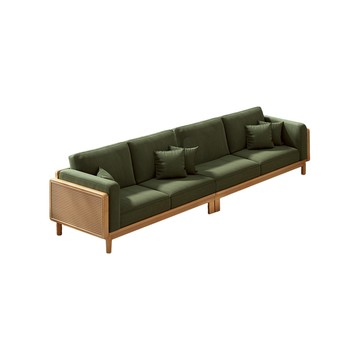 【HappyLife】實木藤編四人沙發268cm Y12277原木