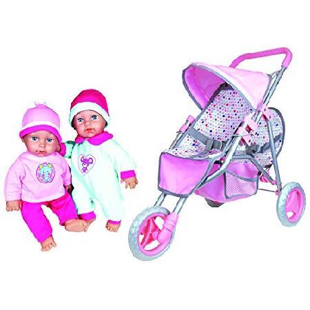 Lissi Twin Baby Dolls in Twin Jogger Stroller 並行輸入
