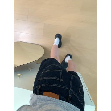 梨形身材深藍色牛仔短褲女夏季大碼胖mm高腰遮胯顯瘦a字闊腿熱褲