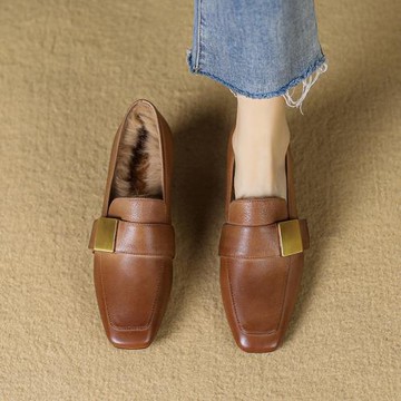 非侈Feichi舒適毛毛加絨粗跟單鞋