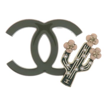 【二手名牌BRAND OFF】CHANEL 香奈兒 銀色 綠色 金屬 COCO 仙人掌 胸針