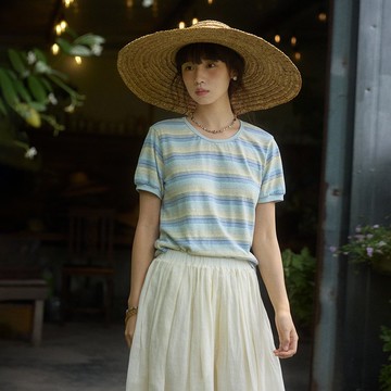 藍條紋短袖T恤|T恤|夏款|Sora-1850