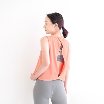 【Mukasa】DURABLE 無袖坑條開叉背心 - 沙漠粉 - MUK-23045