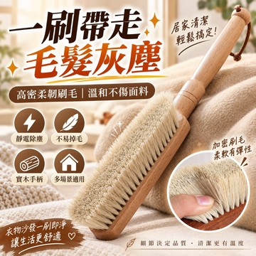 實木長柄除塵刷 沙發除毛刷 衣物靜電除塵刷 床品玩偶清潔刷 汽車內飾除毛掃 柔軟刷毛不傷布料 居家除毛神器