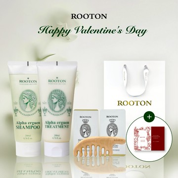 快速出貨【ROOTON】情人節快樂！甦活植萃洗髮精200ml+甦活植萃護髮素200ml+沐浴膠5ml+身體乳5ml+甦活養髮梳+棉麻束口袋+情人節小卡+燙金禮袋