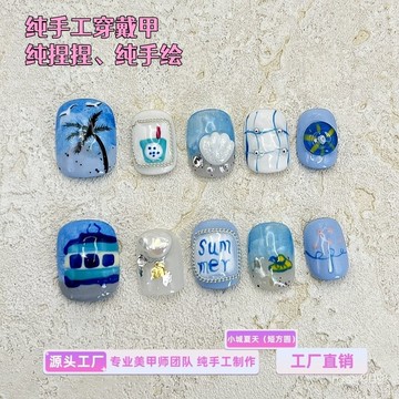 ✨Hannah✨手工穿戴甲可愛卡通捏捏手繪短款成品甲片工廠純手工美甲貼片純手工穿戴甲 FOV5