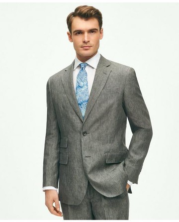 Brooks Brothers Men's Slim Fit Linen Suit Jacket | Grey | Size 36 Short