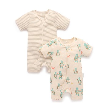 澳洲Purebaby有機棉嬰兒連身衣 / 新生兒包屁衣 2件組 烏龜