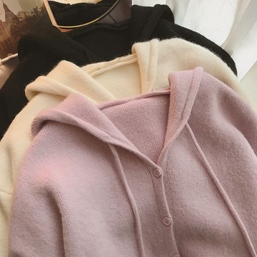 秋冬穿搭 OOTD 針織 甜美淑女風 上衣 春秋新款設計感溫柔風毛衣開衫女小清新糖果色連帽衛衣針織衫外套 sam