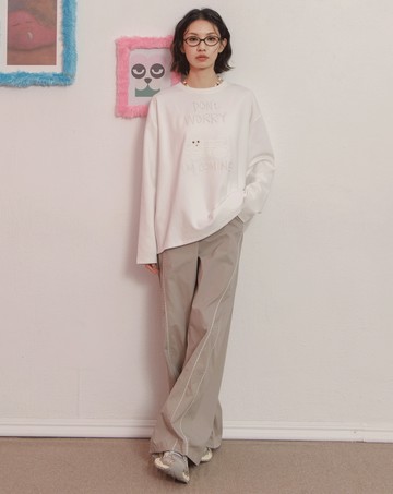 S型花邊剪接造型抽繩寬褲(兩色)