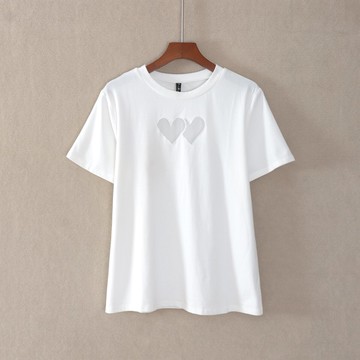女裝短袖寬松圓領鏤空青春甜美日系休閑T恤衫顯瘦