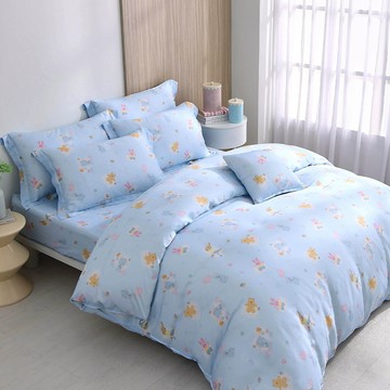 雙人兩用被套特大床包組/ 天絲300織 / 天絲 萊賽爾 / 雲朵兔兔-藍 [鴻宇] 台灣製 - T20208