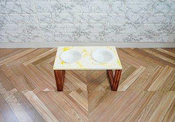 流體藝術（黃）食品架食物碗餐具架小型犬中型犬貓木製可訂購