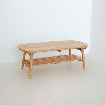 ECHO 橡膠木實木折疊式雙層茶几 900  原木色