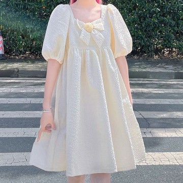 【M-5XL大尺碼】大尺碼女裝 夏季洋裝 短袖連衣裙 中長裙 寬鬆顯瘦 胖MM2-300斤學院風蝴蝶結連衣裙女夏過膝寬鬆