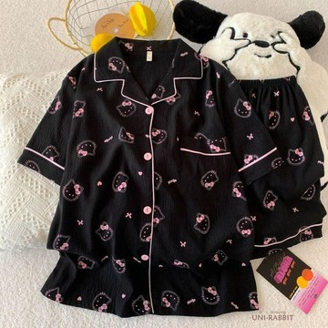 【蠟筆小新】卡通短袖短褲睡衣女夏季雲朵棉翻領新款家居服可外穿睡衣女生可愛睡衣短袖睡衣韓國居家服睡衣套裝