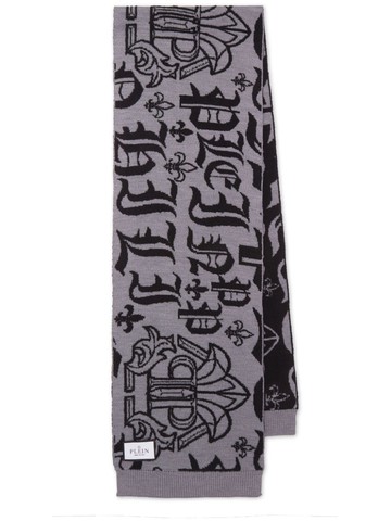 Philipp Plein - logo-motif merino scarf - men - Merino - One Size - Grey