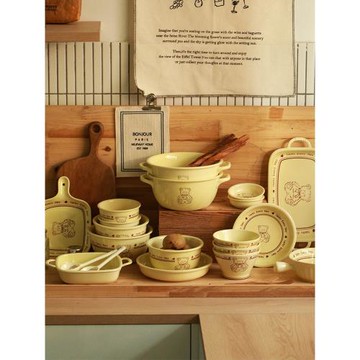 美式奶油色餐具套裝碗碟家用碗盤組合陶瓷沙拉飯碗網紅一人食餐具